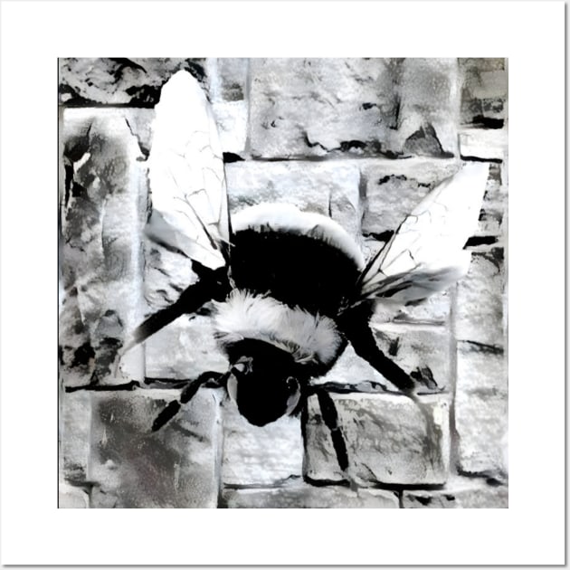 Bee Black and White Spray Paint Wall Wall Art by Nuletto